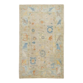 Apadana's Contemporary Light Brown Sultanabad Wool Rug With Allover Design