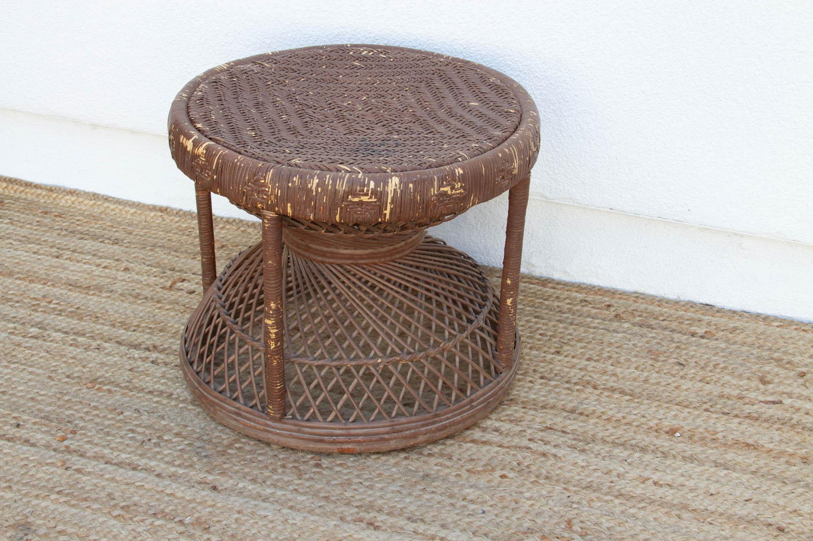Small Vintage Rattan End Table - 3