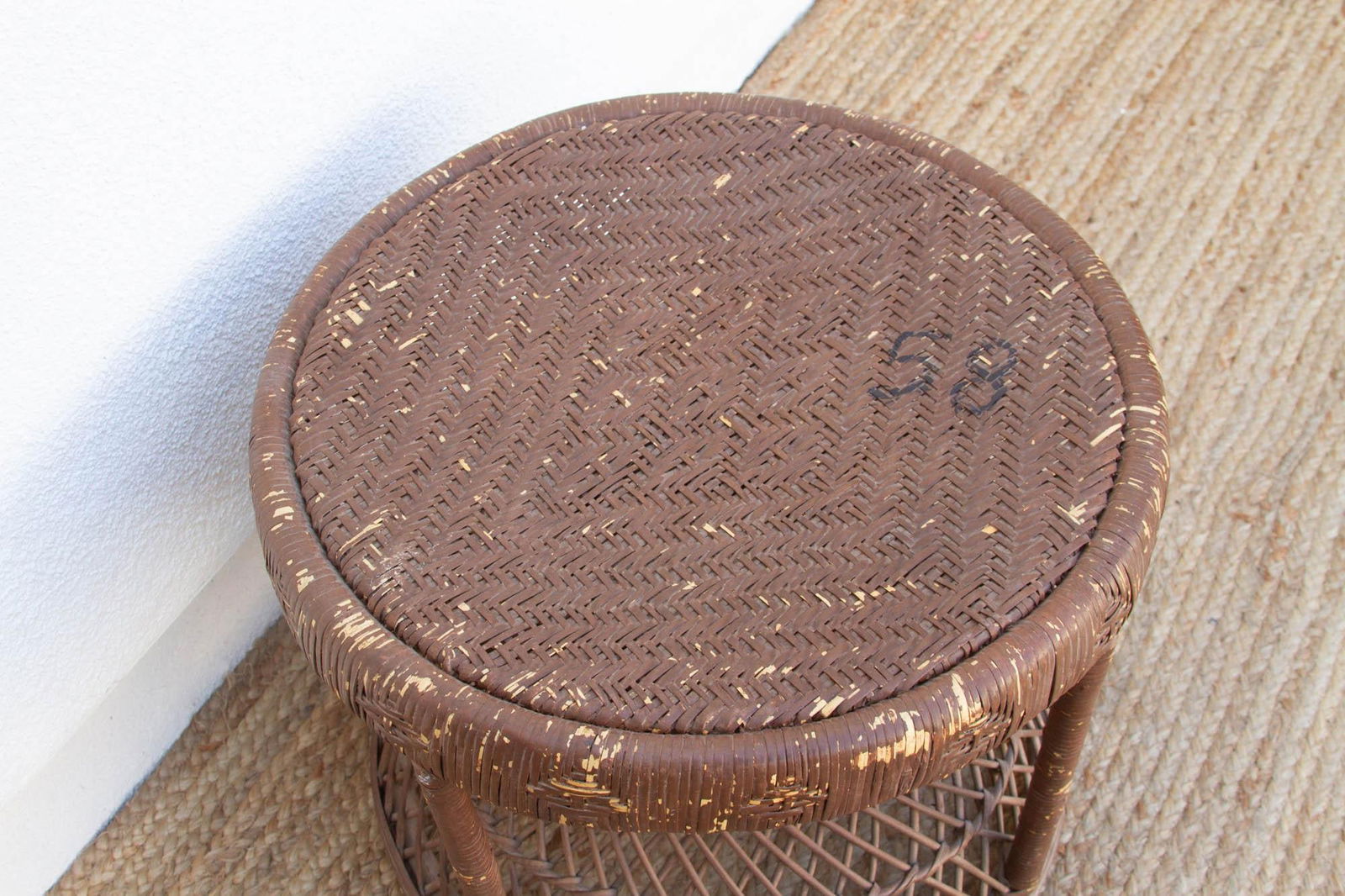 Small Vintage Rattan End Table - 4