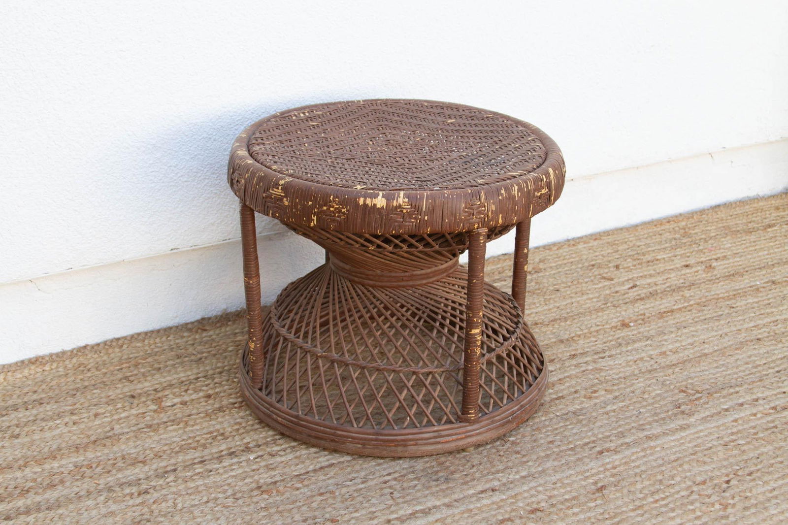 Small Vintage Rattan End Table - 5