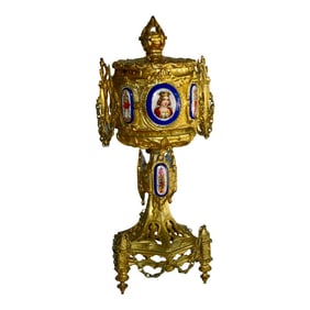 French Neo Gothic Bronze and Sevres Style Plaques Jewelry Box Late 18 Hundreds