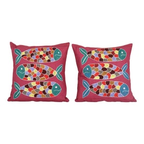 Tashkent Suzani Fish Pillow Case Made From a 19th Century Suzani - a Pair