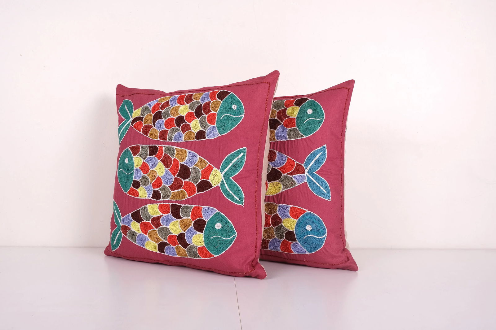 Tashkent Suzani Fish Pillow Case Made From a 19th Century Suzani - a Pair - 3