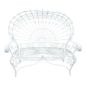 Vintage White Metal Salterini Style Peacock Settee