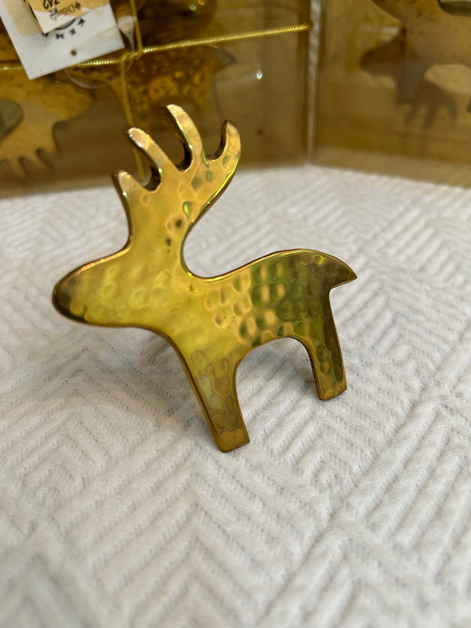 1980's Kemp and Beatley Hammered Brass Reindeer Napkin Rings - a Set of 12 - 3