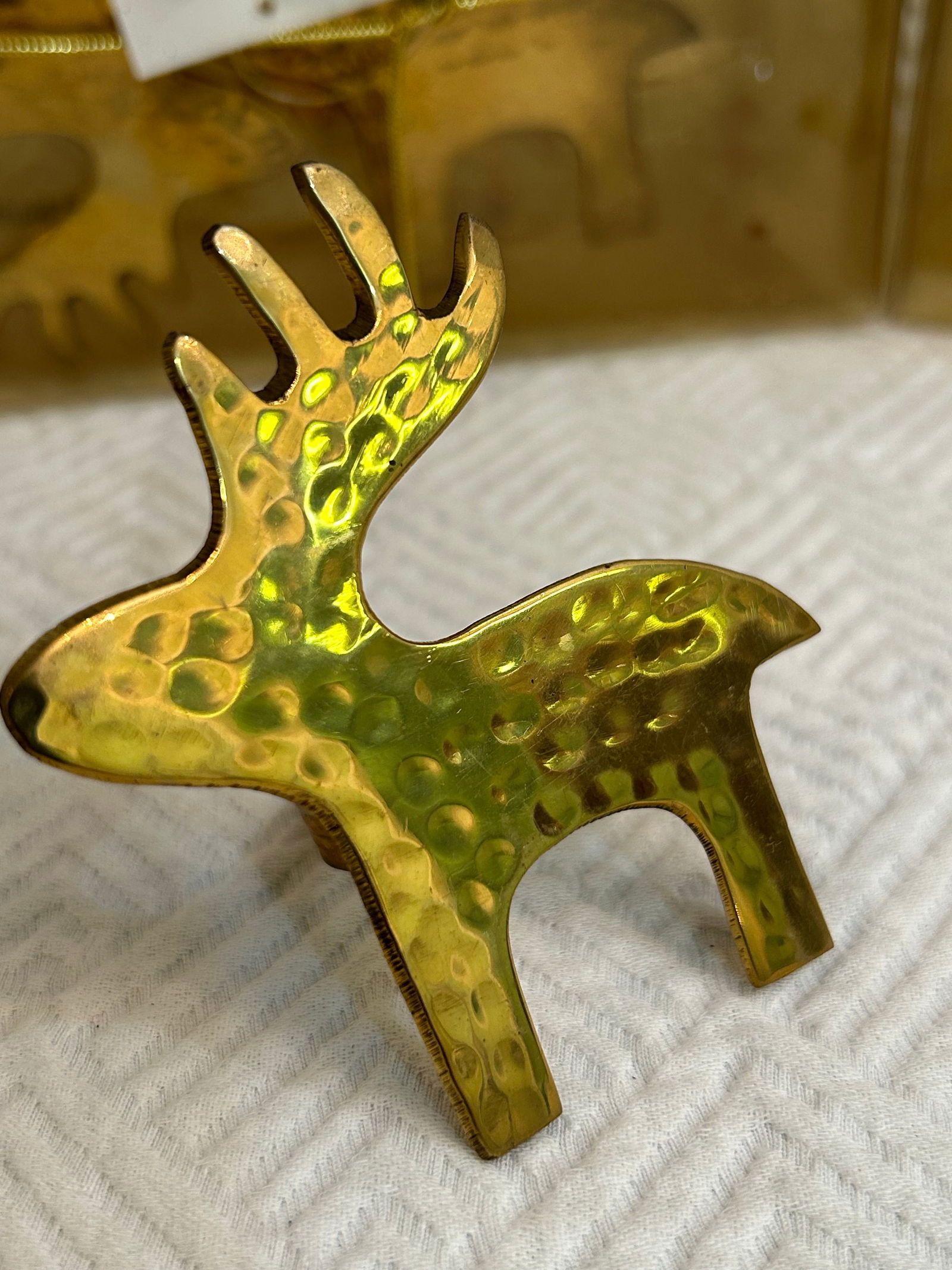 1980's Kemp and Beatley Hammered Brass Reindeer Napkin Rings - a Set of 12 - 4