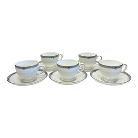 1980s Wedgwood Amherst Teacups and Saucers - Set of 5