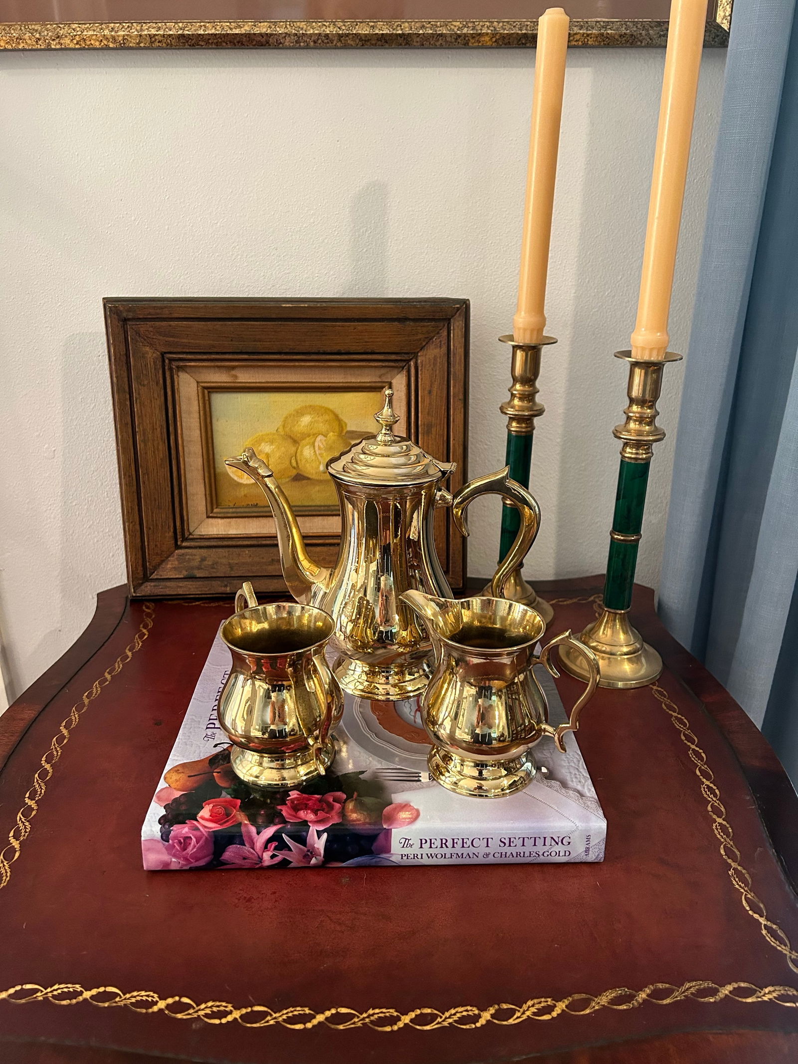 Vintage Lacquered Brass Tea Service - Set of 3 Pieces - 2