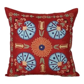 Uzbek Red Suzani Cushion Cover