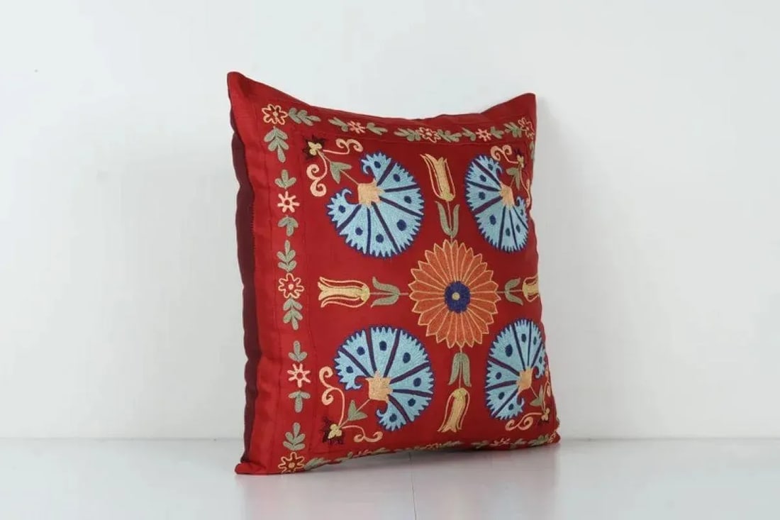 Uzbek Red Suzani Cushion Cover - 3