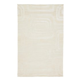 Modern Dhurrie Natural Jute & Wool Rug Handmade in Ivory