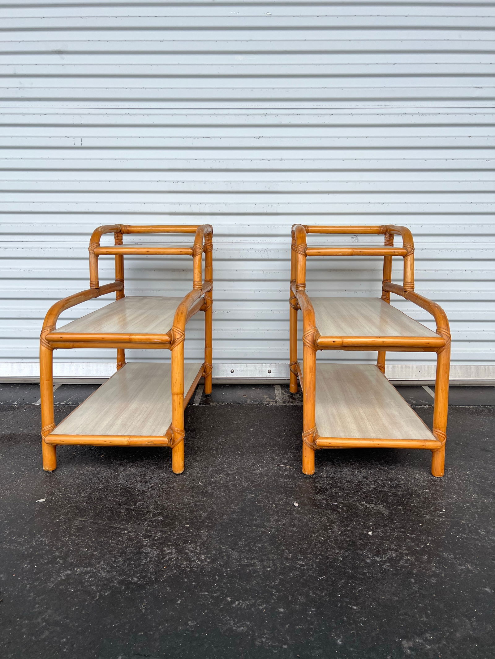 1950s Mid Century 3 Tier Bent Bamboo Side Tables - a Pair - 4