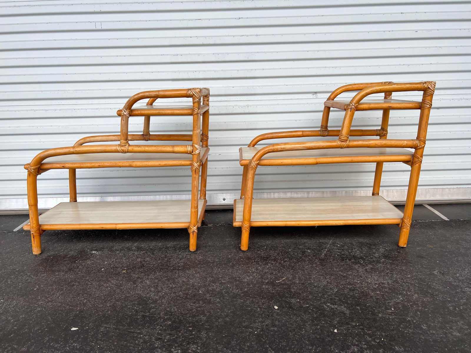 1950s Mid Century 3 Tier Bent Bamboo Side Tables - a Pair - 5