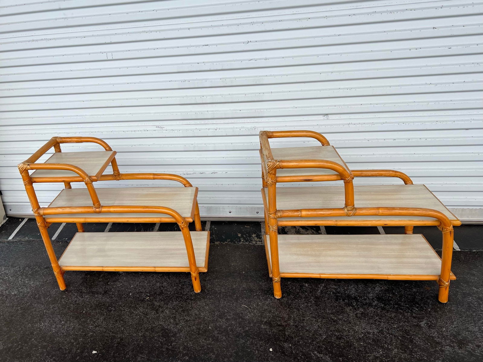 1950s Mid Century 3 Tier Bent Bamboo Side Tables - a Pair - 7