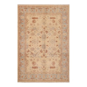 Classic Ziegler Beige Blue Hand-Knotted Wool Rug - 9'1'' X 11'3''