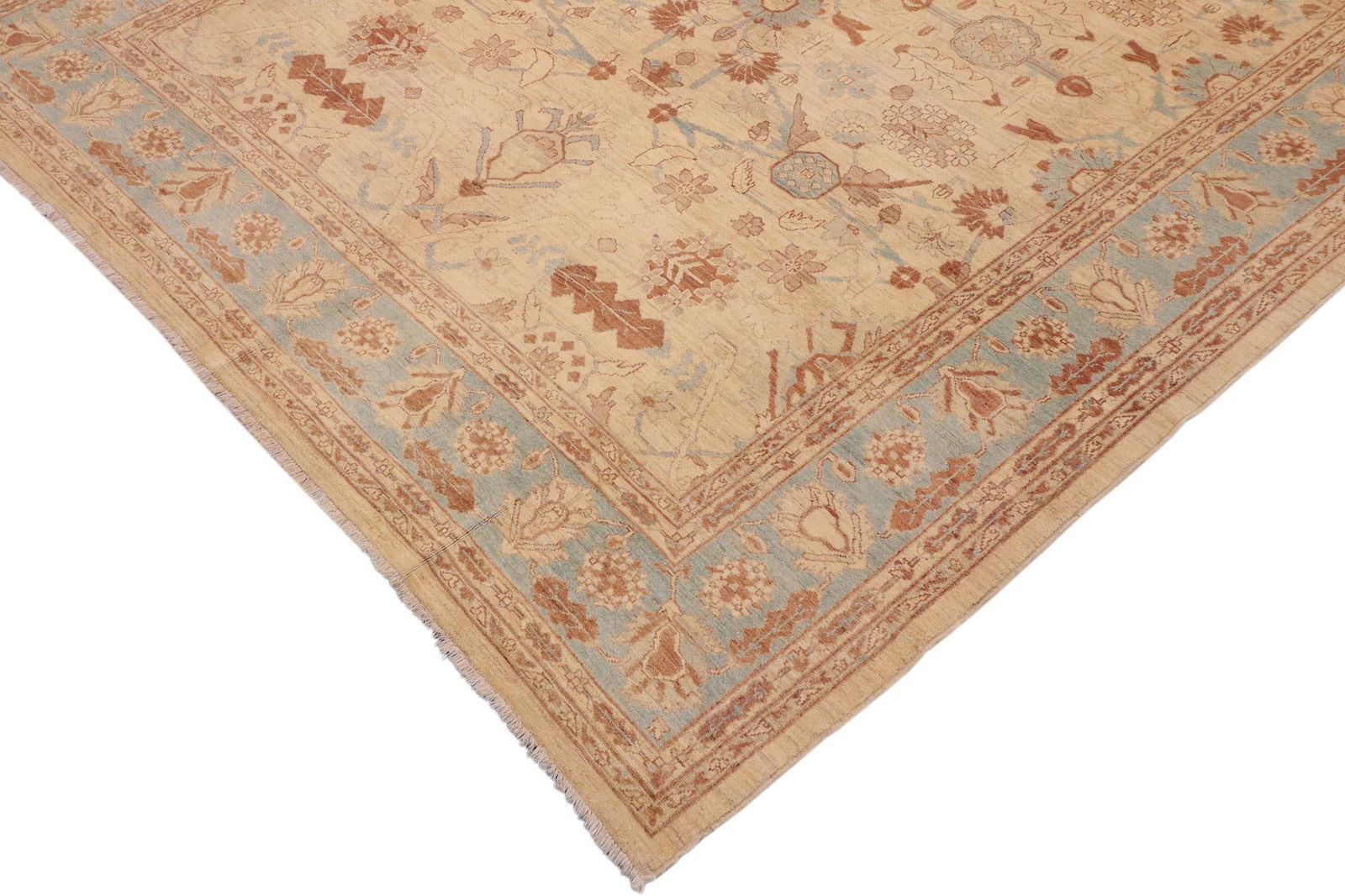 Classic Ziegler Beige Blue Hand-Knotted Wool Rug - 9'1'' X 11'3'' - 6