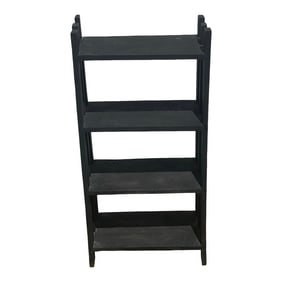 1940s Vintage Primitive Black Painted Wood Tall Bookshelf With Four Shelves