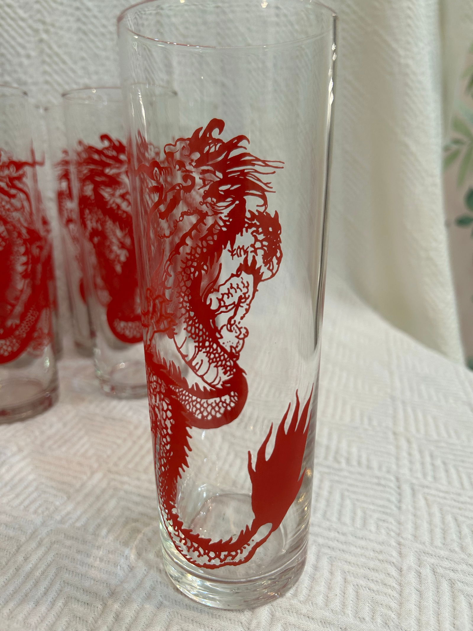 Vintage Red Dragon Chinoiserie Hiball Glasses - Set of 10 - 3