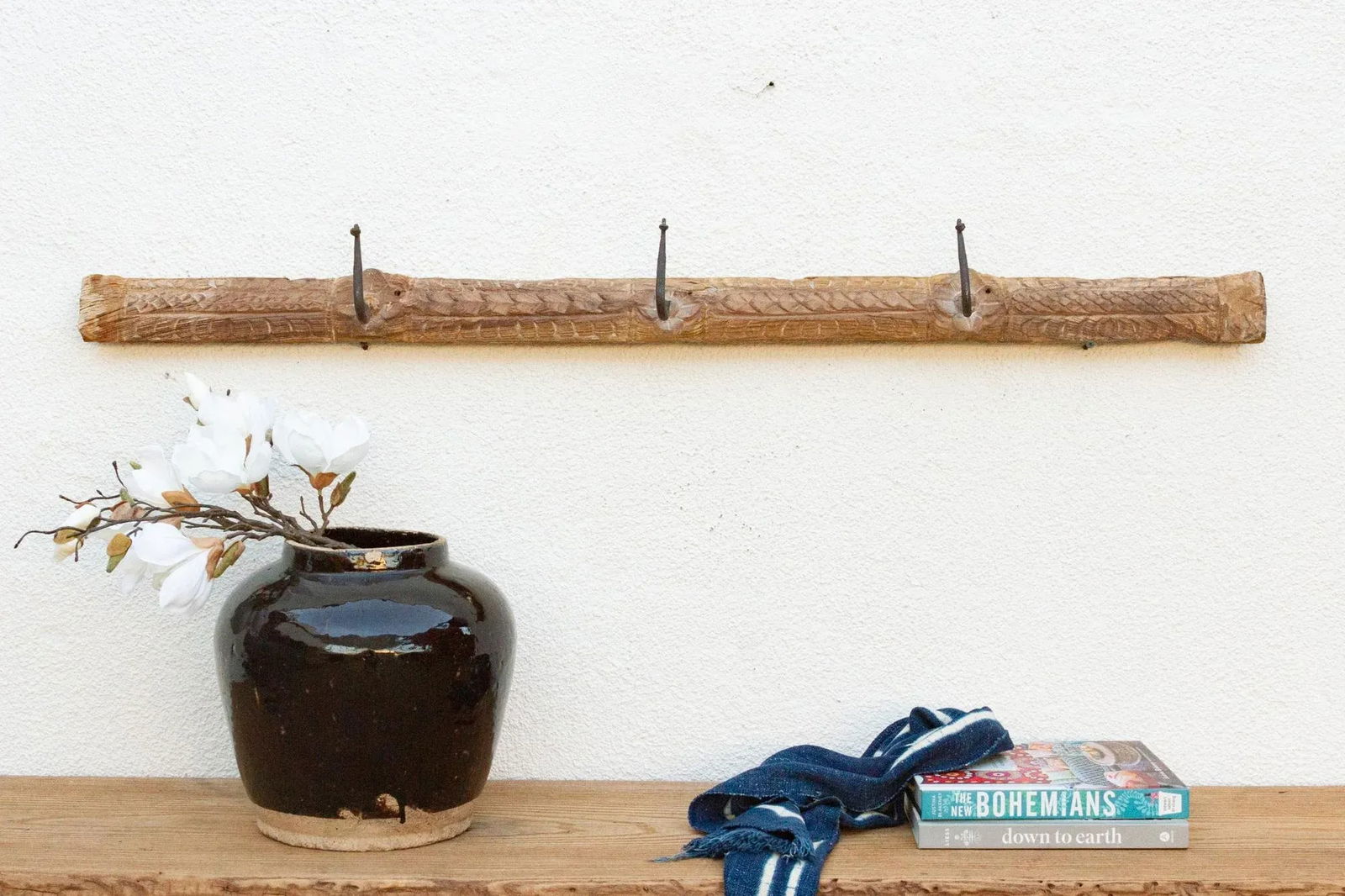 Primitive Carved Bleached Wood Wall Art - 2