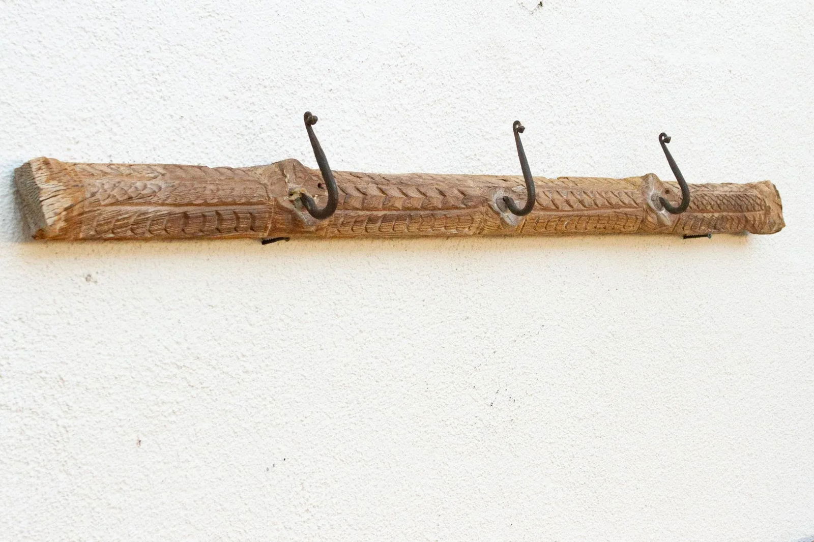 Primitive Carved Bleached Wood Wall Art - 4