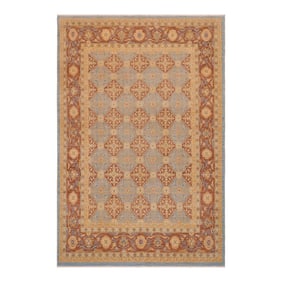 Oriental Ziegler Blue Brown Hand-Knotted Wool Rug - 9'0'' X 12'0''