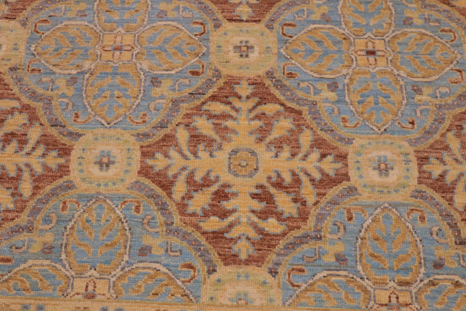 Oriental Ziegler Blue Brown Hand-Knotted Wool Rug - 9'0'' X 12'0'' - 4