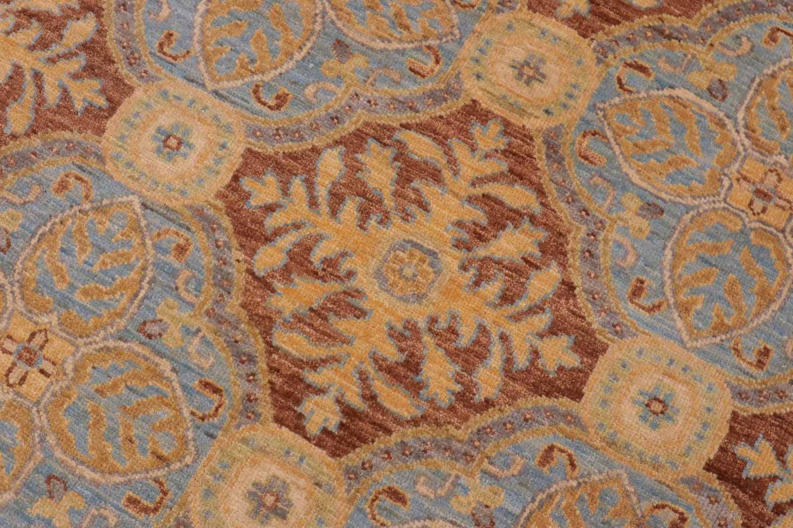 Oriental Ziegler Blue Brown Hand-Knotted Wool Rug - 9'0'' X 12'0'' - 6