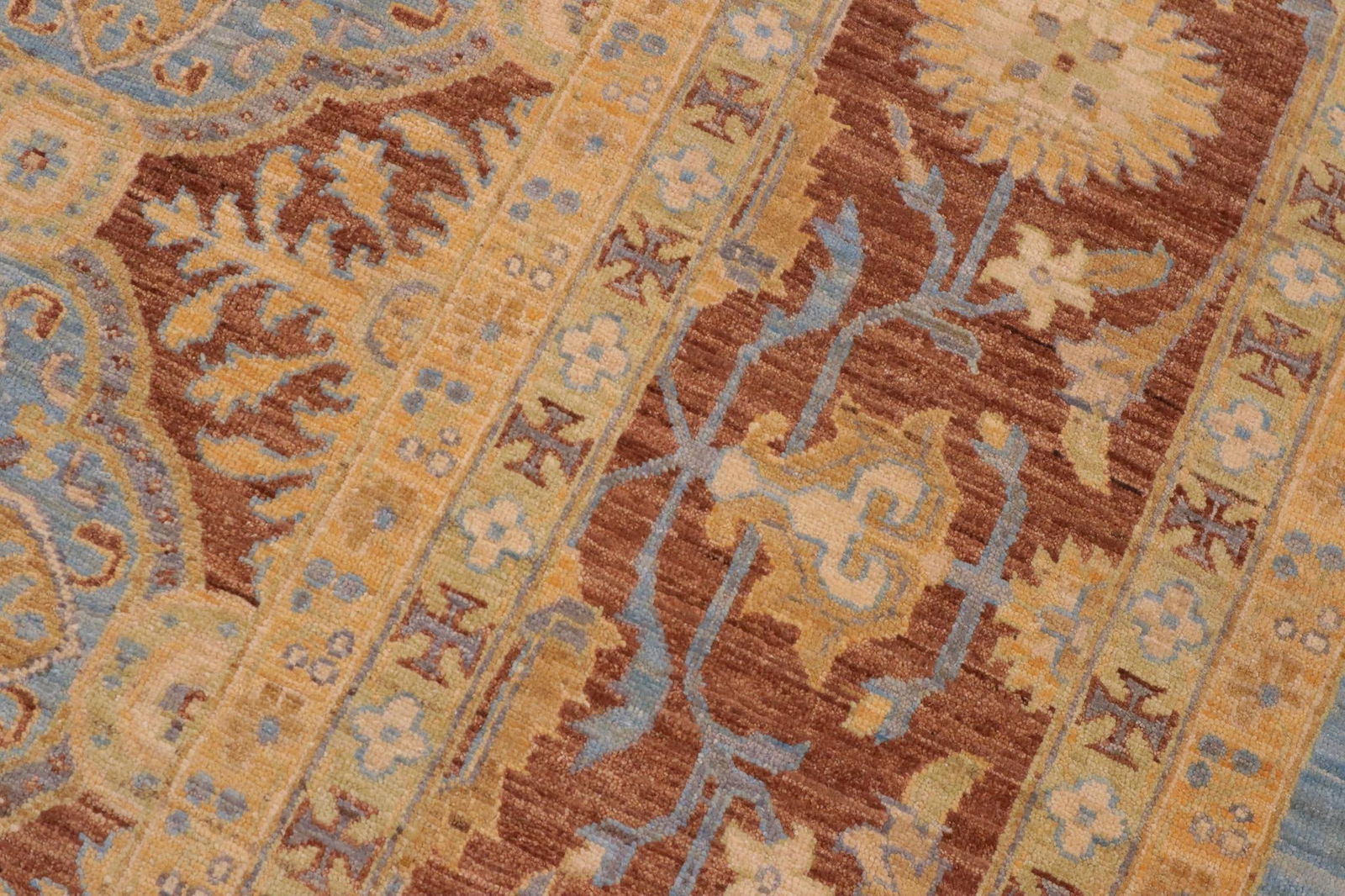 Oriental Ziegler Blue Brown Hand-Knotted Wool Rug - 9'0'' X 12'0'' - 7