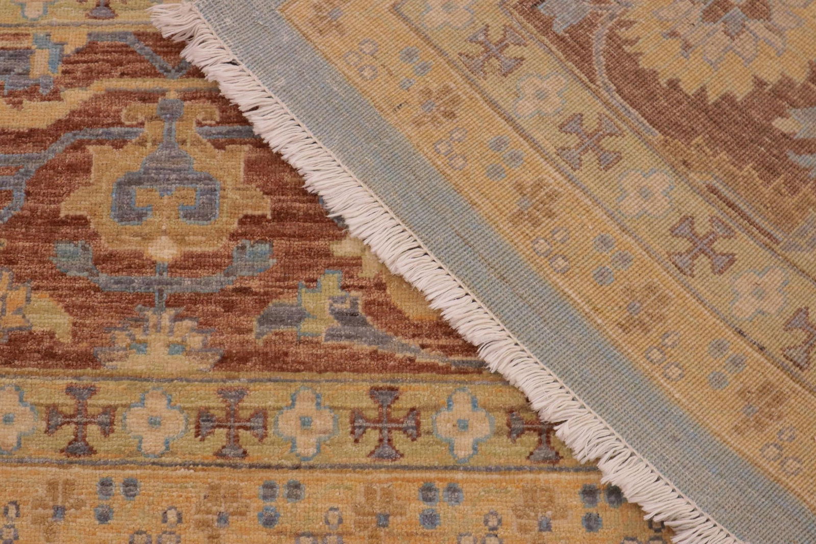 Oriental Ziegler Blue Brown Hand-Knotted Wool Rug - 9'0'' X 12'0'' - 8