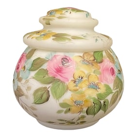 Mid 20th Century L. G. Wright Hand Painted Milk Glass Candy Box With Pink Roses Decoration