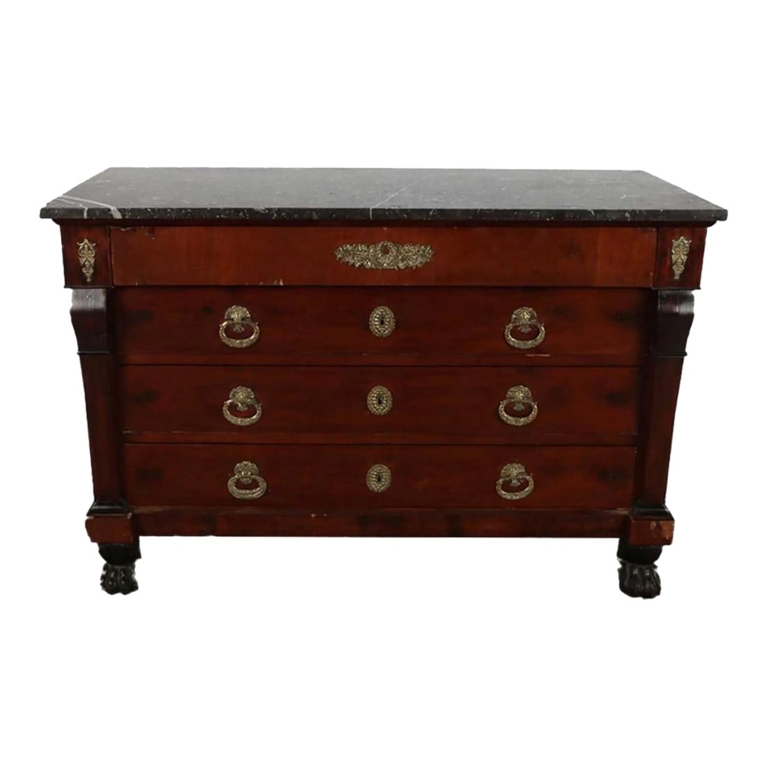 French Bronze Mounted 19thc Empire Black Marble Ropes Commode or Chest of Drawers (1 of 9)