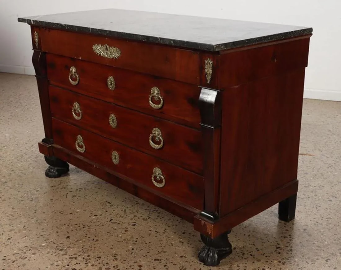 French Bronze Mounted 19thc Empire Black Marble Ropes Commode or Chest of Drawers - 3