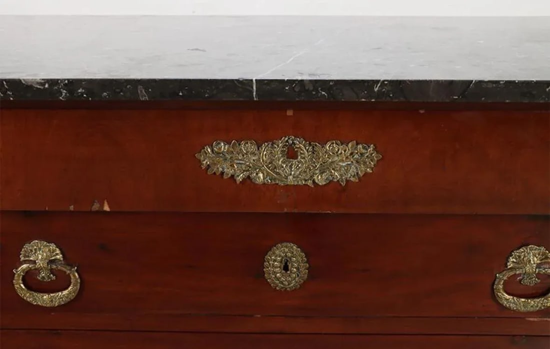 French Bronze Mounted 19thc Empire Black Marble Ropes Commode or Chest of Drawers - 4