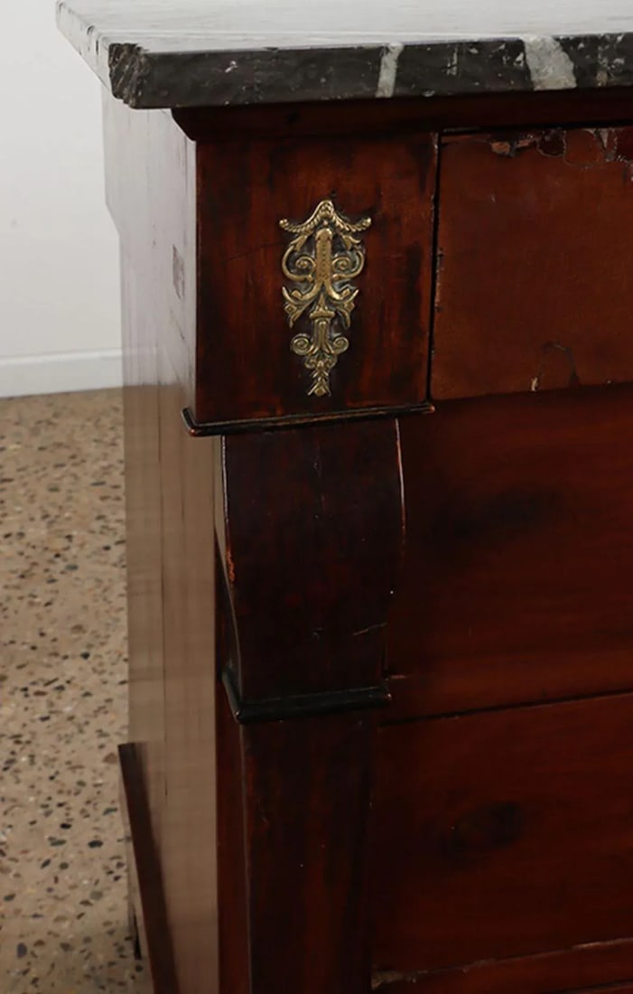 French Bronze Mounted 19thc Empire Black Marble Ropes Commode or Chest of Drawers - 5