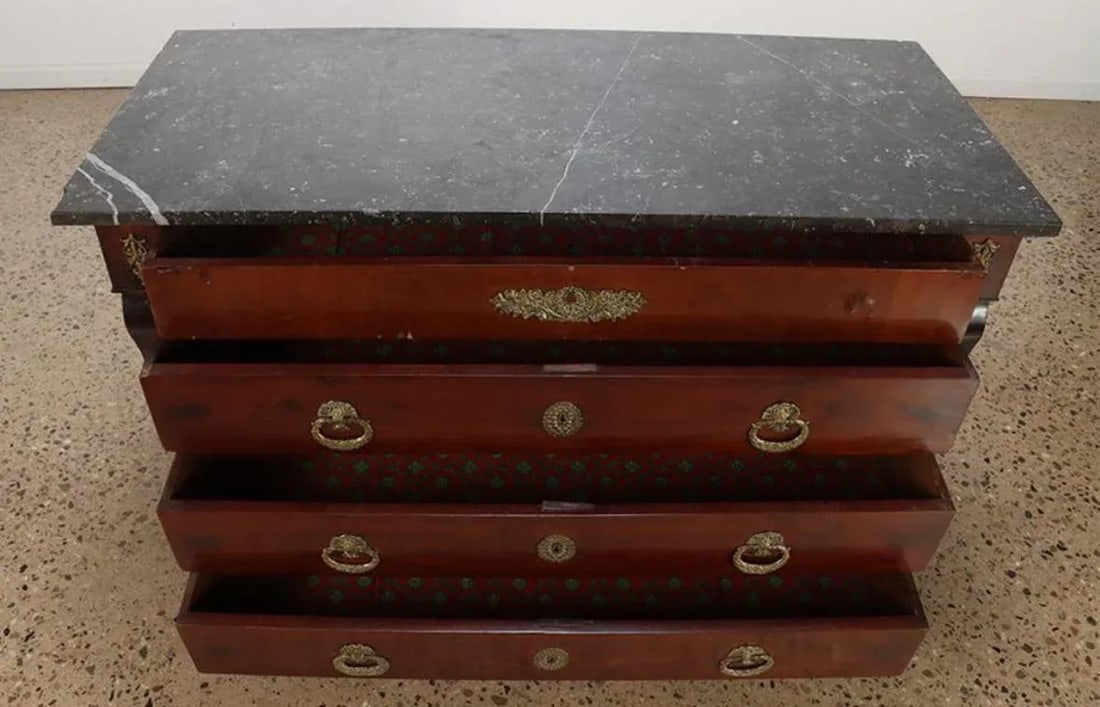 French Bronze Mounted 19thc Empire Black Marble Ropes Commode or Chest of Drawers - 7