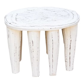 Artisanal White Carved Nupe Coffee Table
