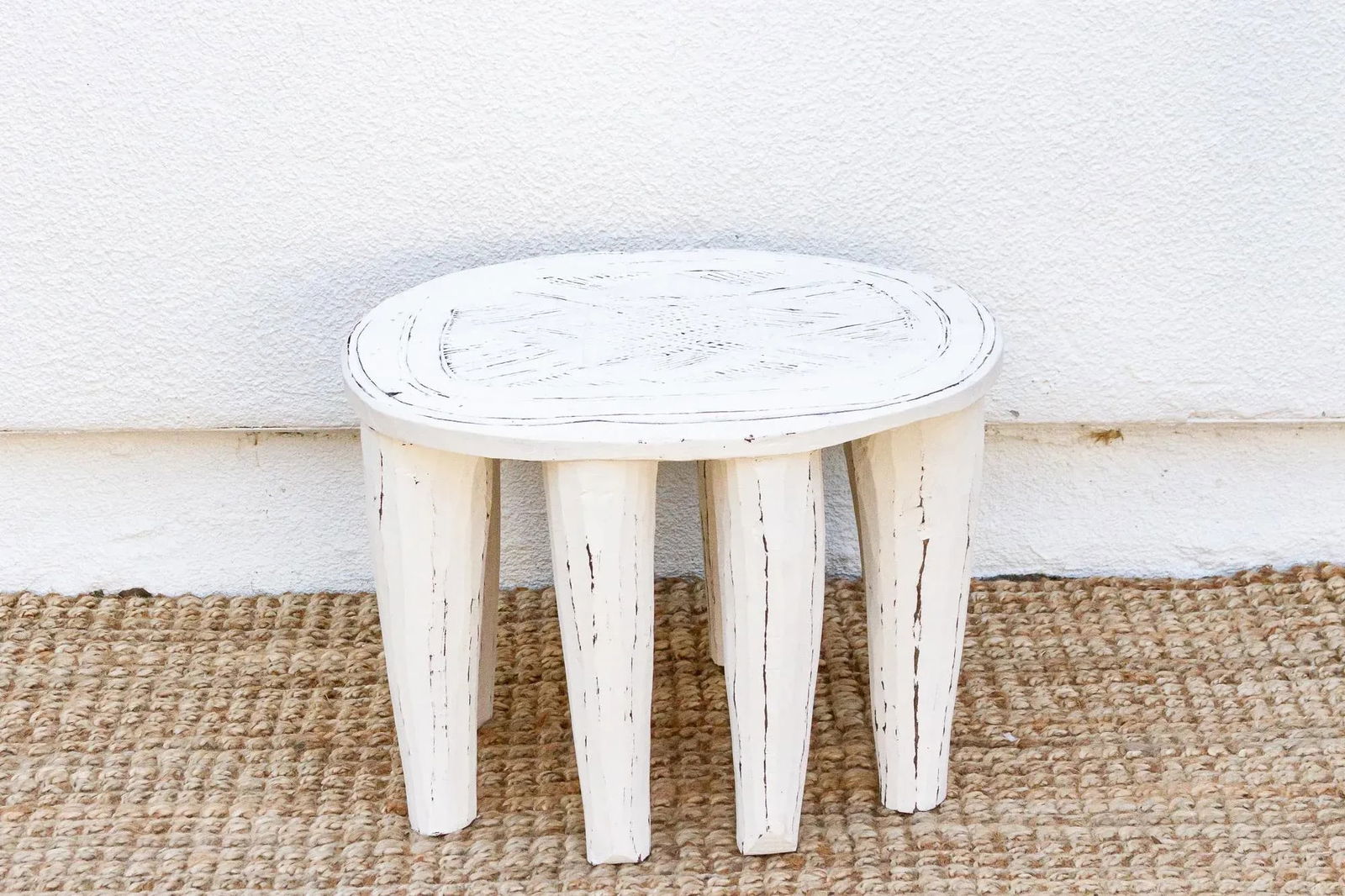 Artisanal White Carved Nupe Coffee Table - 3