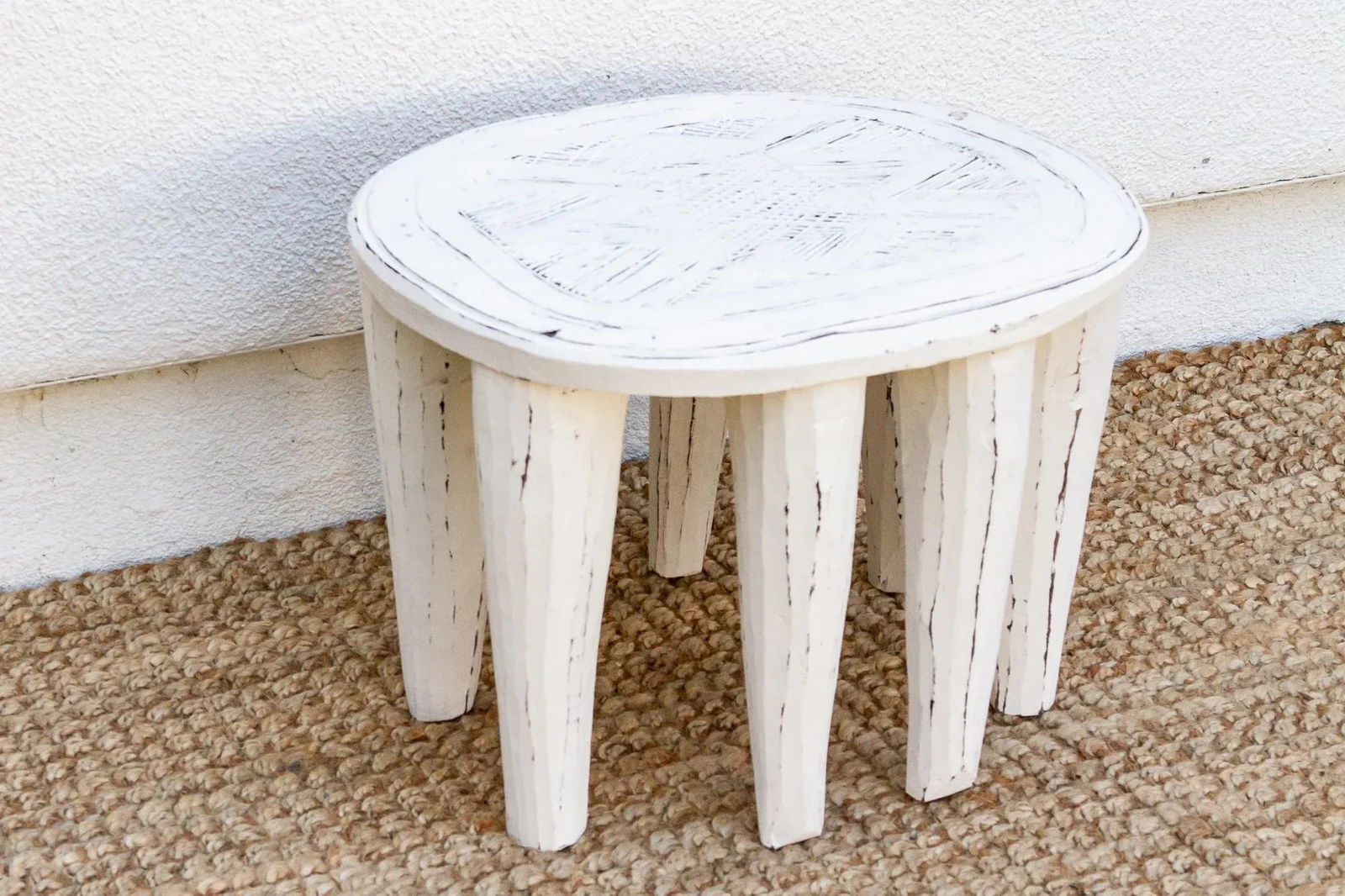 Artisanal White Carved Nupe Coffee Table - 4