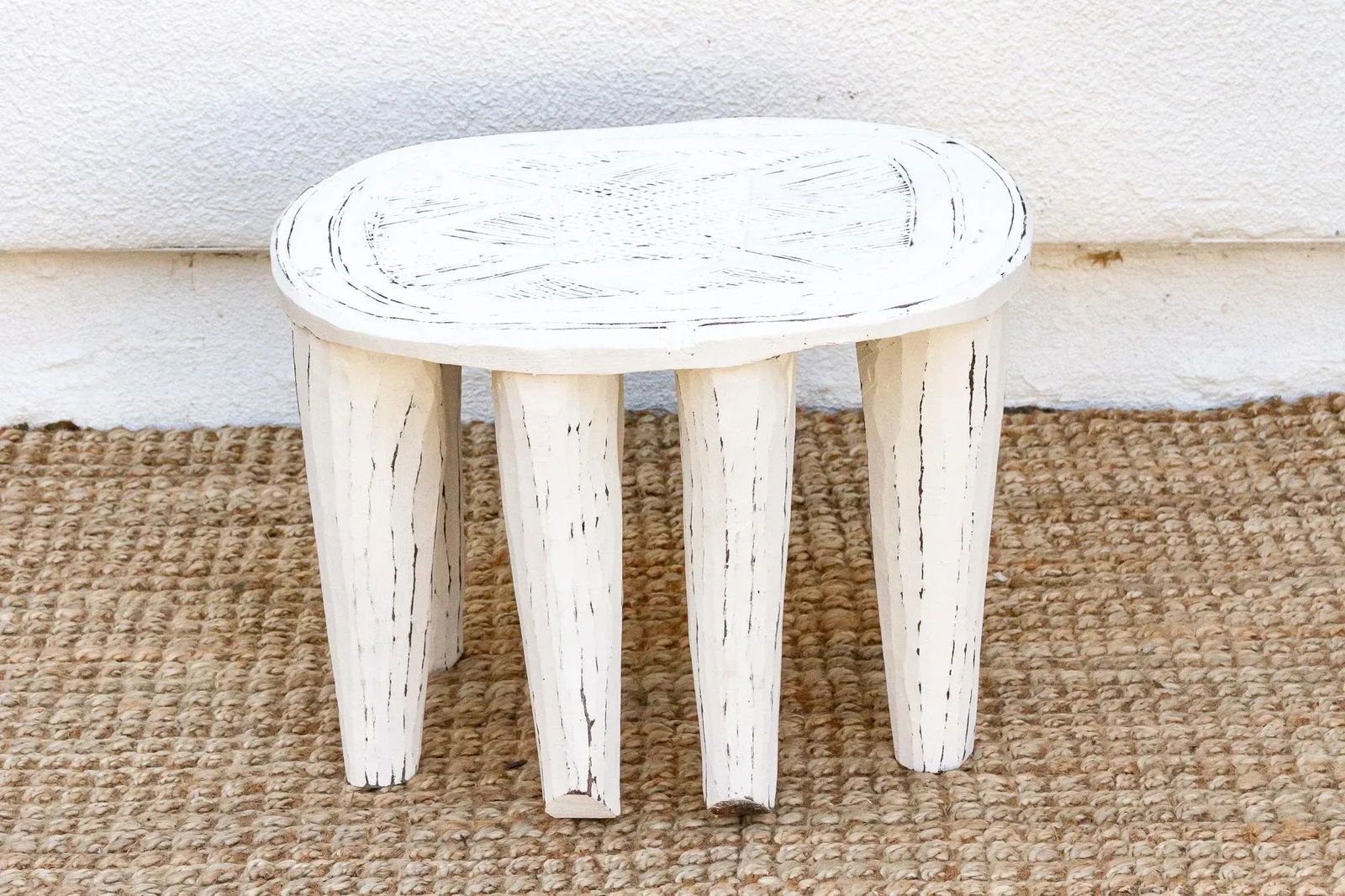 Artisanal White Carved Nupe Coffee Table - 6
