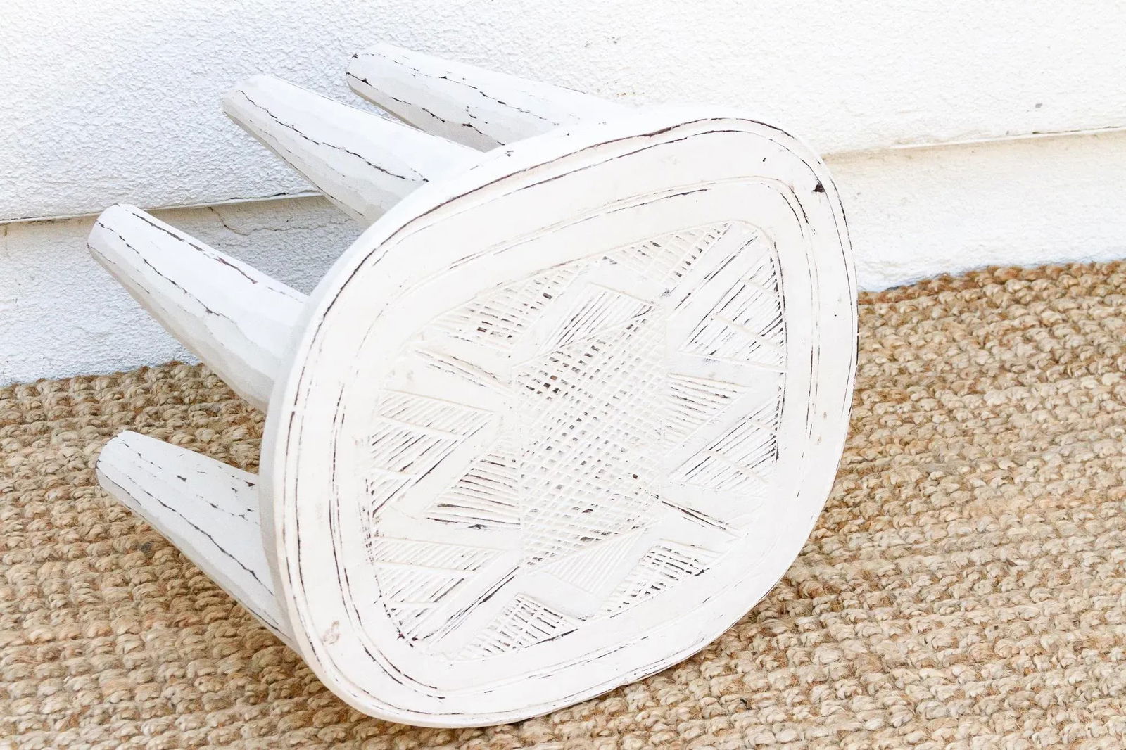 Artisanal White Carved Nupe Coffee Table - 7