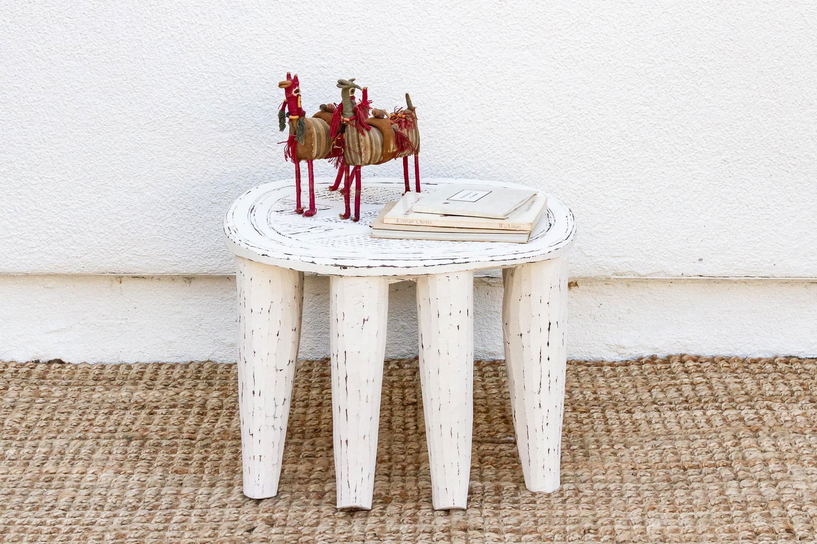 Hand-Carved Chalky White African Table - 2