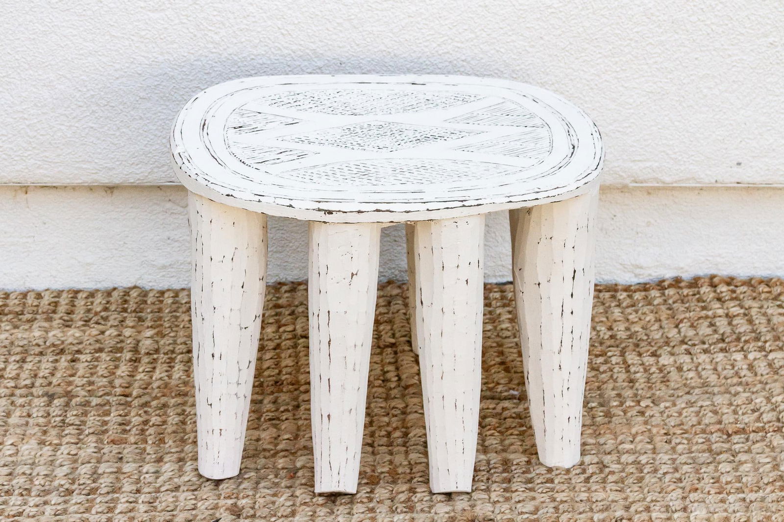 Hand-Carved Chalky White African Table - 3