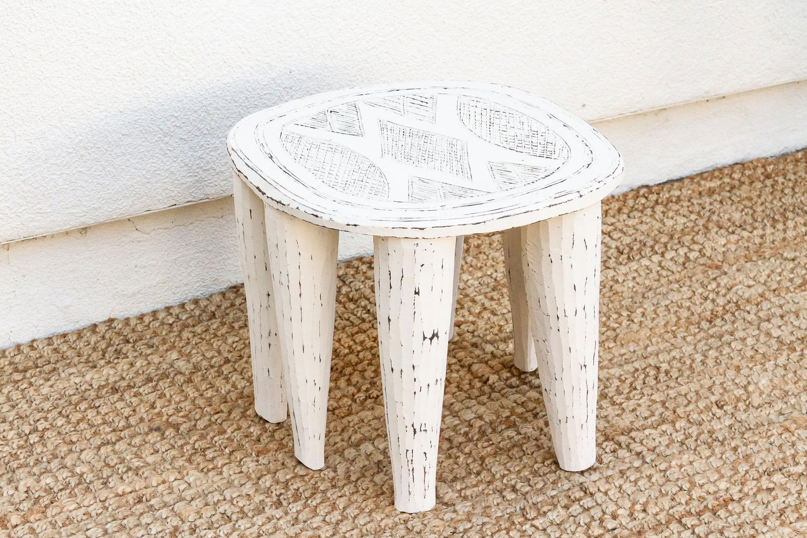 Hand-Carved Chalky White African Table - 4