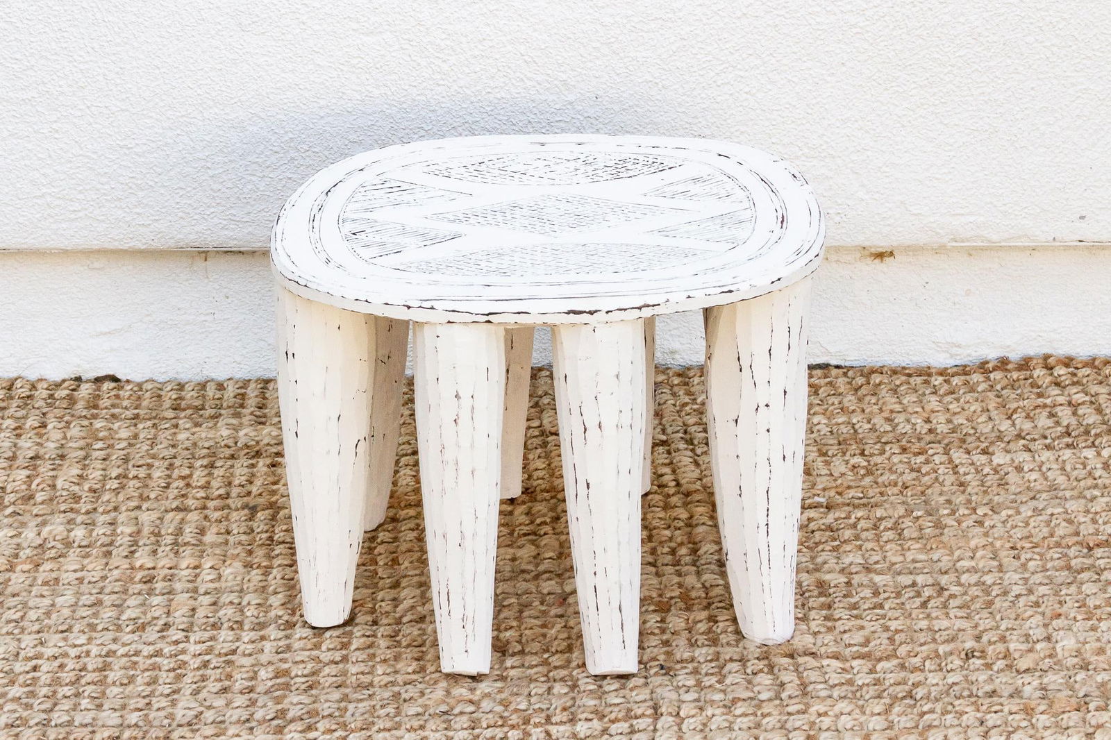 Hand-Carved Chalky White African Table - 5