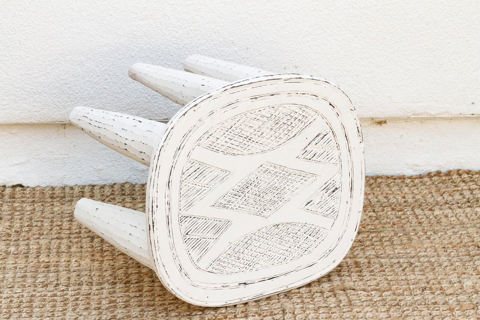 Hand-Carved Chalky White African Table - 6