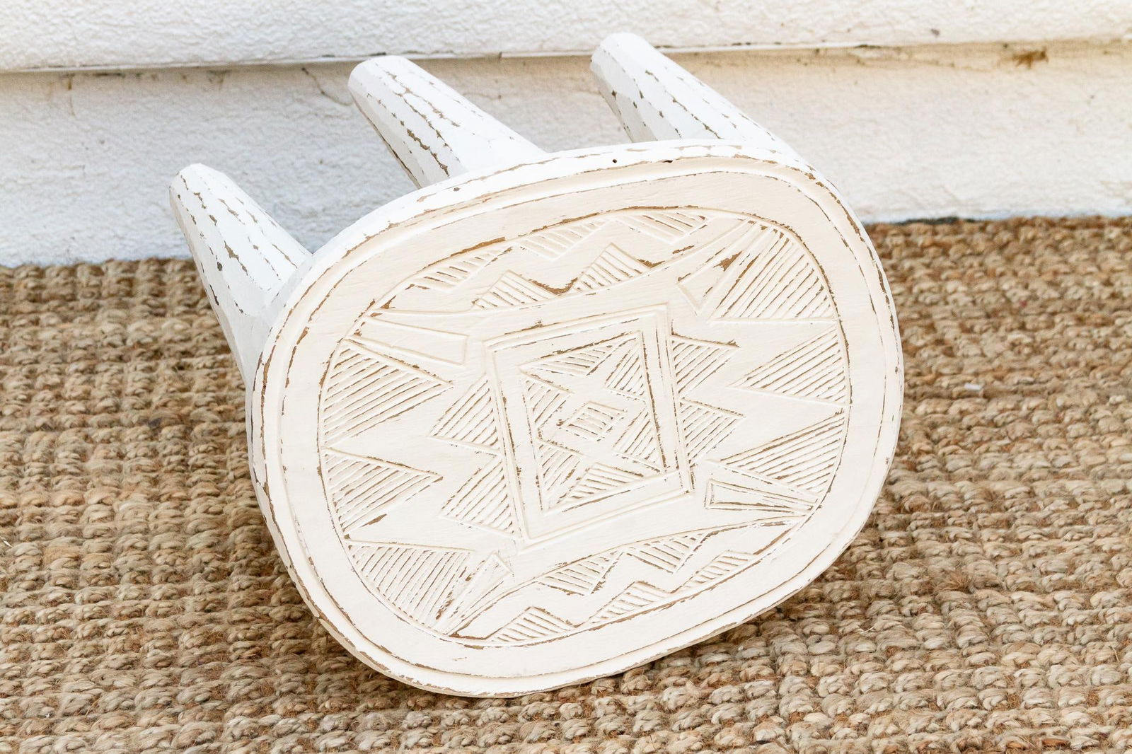 Farmhouse Style Whitewash Nupe Stool - 6