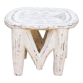 Tribal White African Wood Stool