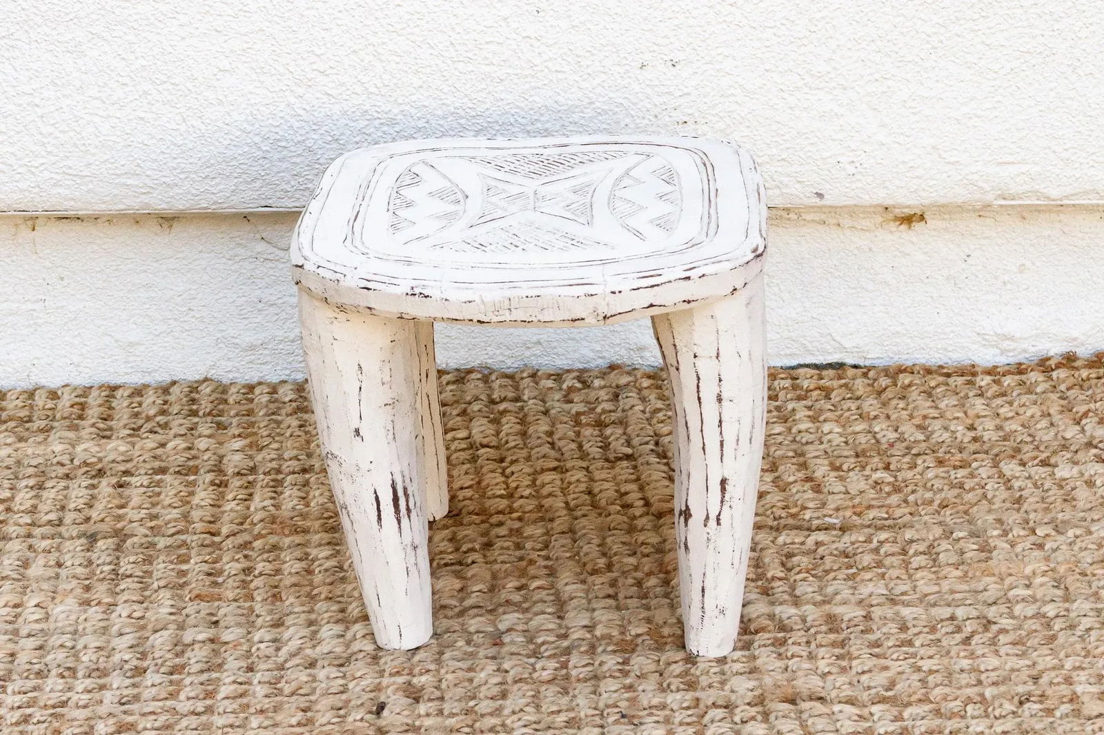 Tribal White African Wood Stool - 6