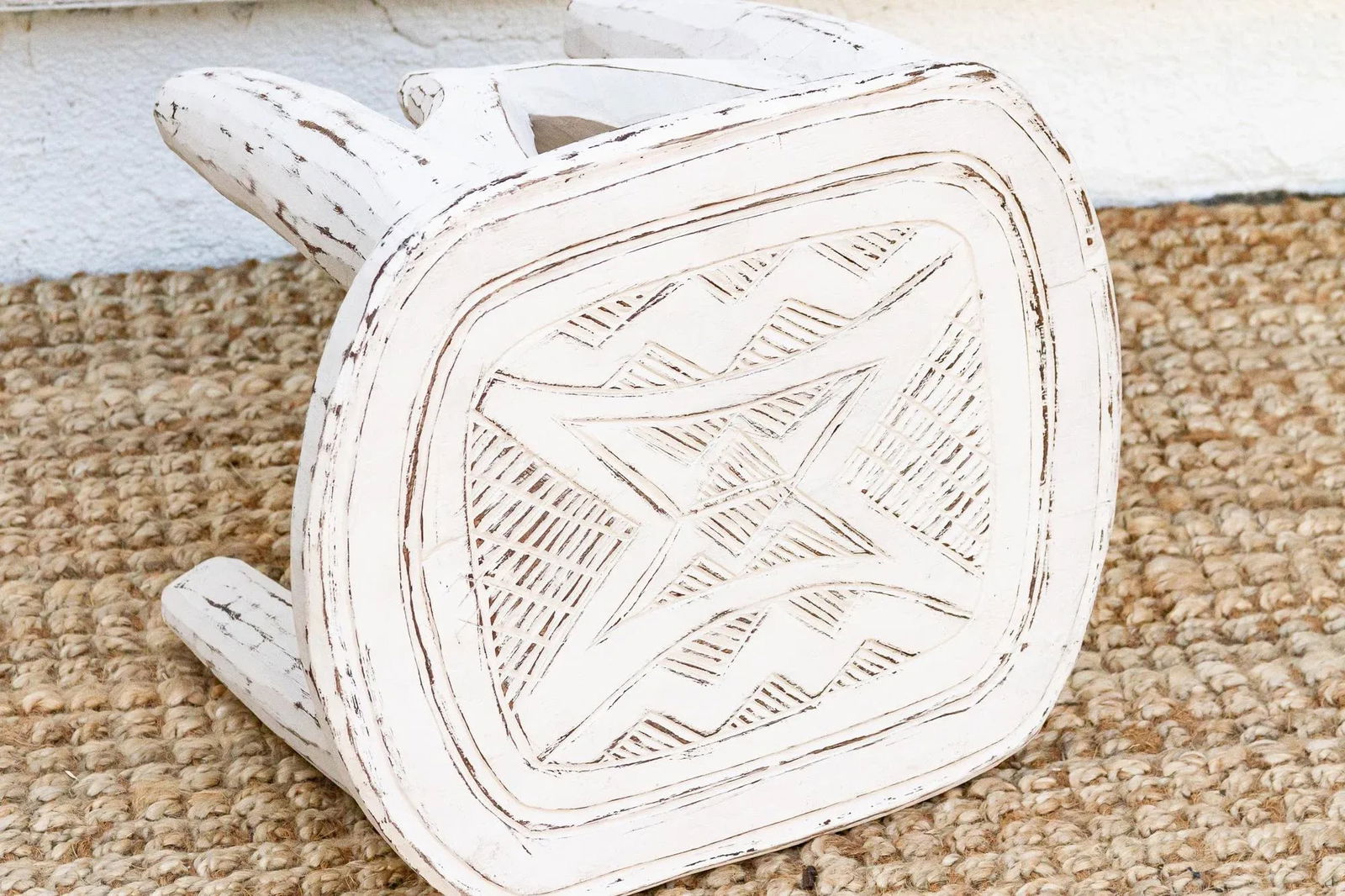 Tribal White African Wood Stool - 7