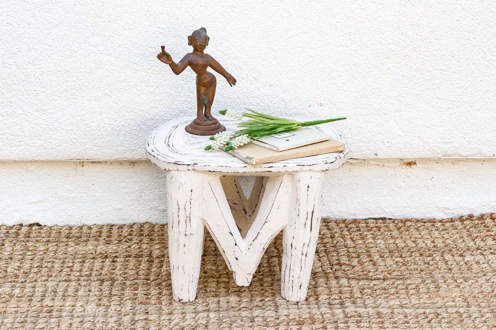 Tribal White African Wood Stool - 8